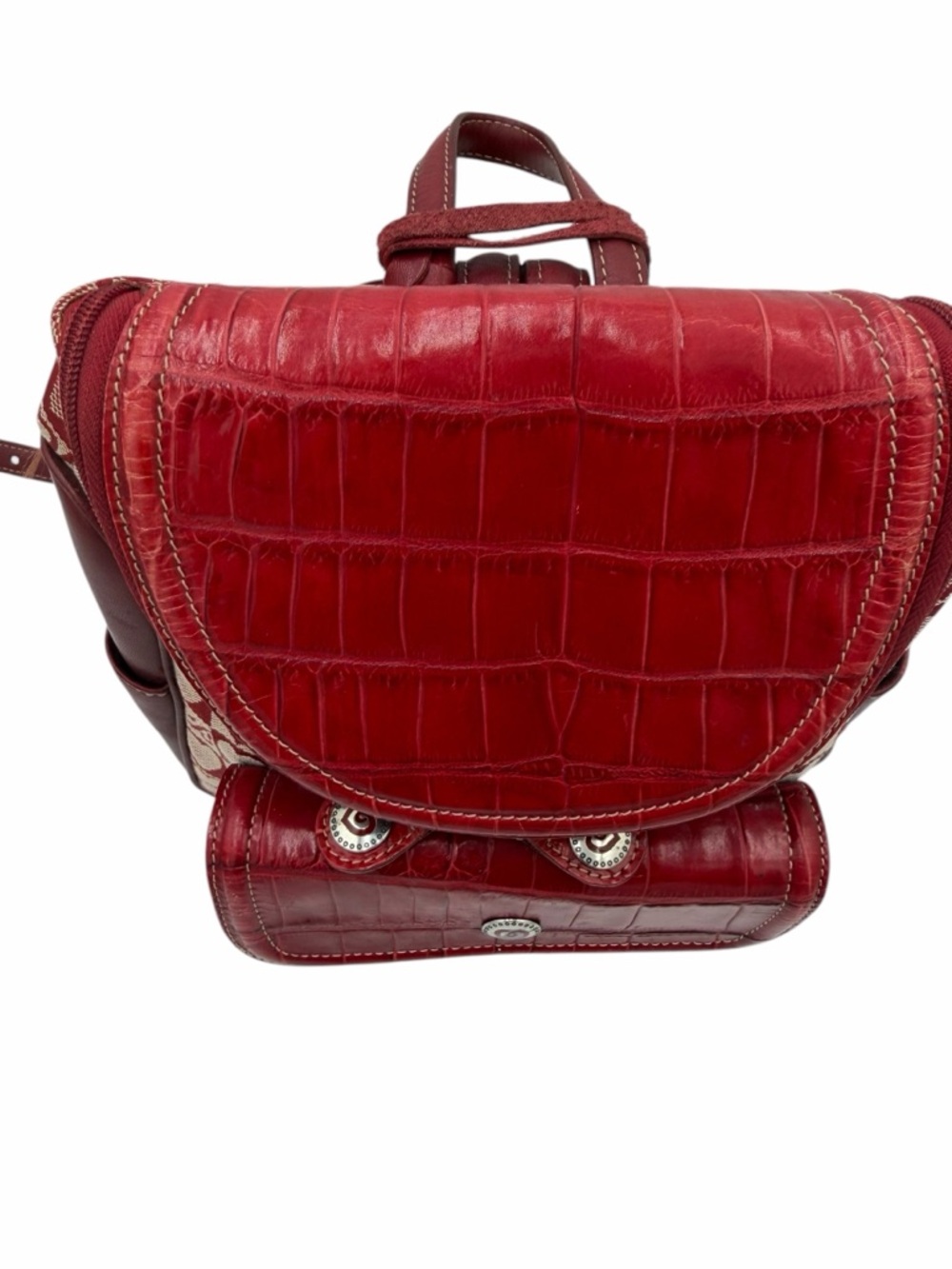 Brighton Red Croc Leather Heart Monogram Backpack Purse Charm Y2K Vintage - Picture 4 of 12